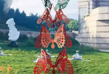 草地彩蝶雕塑厂家 镂空异形小品 户外异形彩蝶雕塑