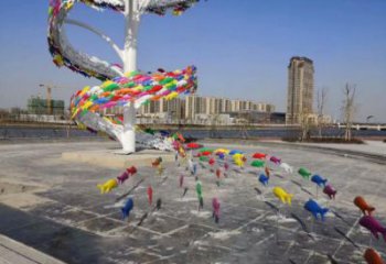 公园鱼雕塑厂家 中式烤漆小品 风景区抽象鱼雕塑