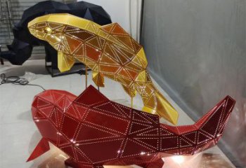 别墅金鱼雕塑厂家 卡通喷漆小品 抽象镂空金鱼雕塑