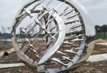 哑光麦穗鱼雕塑厂家 大型镂空摆件 风景区抽象麦穗鱼雕塑