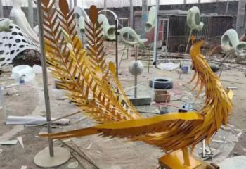 仿古飞鸟雕塑厂家 酒店宾馆小品 玄关镀金飞鸟雕塑