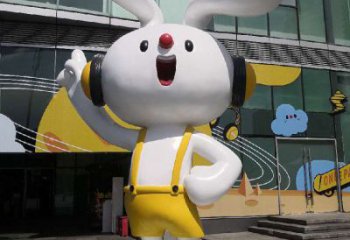 彩绘玉兔雕塑厂家 卡通喷漆小品 户外切面玉兔雕塑