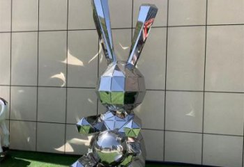 切面玉兔雕塑厂家 现代抽象摆件 商场几何玉兔雕塑
