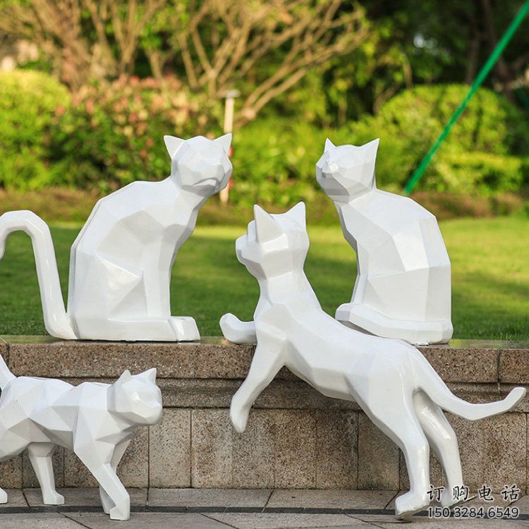 公园猫咪雕塑厂家 中式烤漆小品 风景区抽象猫咪雕塑