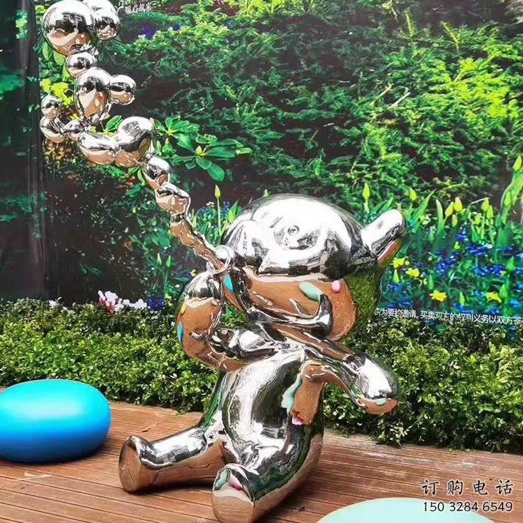 游乐场猫咪雕塑厂家 抽象创意摆件 住宅小区镜面猫咪雕塑