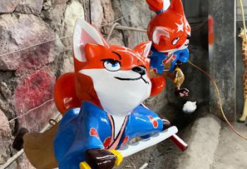 彩绘狐狸雕塑厂家 大型抽象摆件 风景区仿真狐狸雕塑