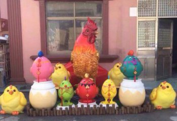 喷漆小鸡雕塑厂家 卡通广场小品 草地切面小鸡雕塑