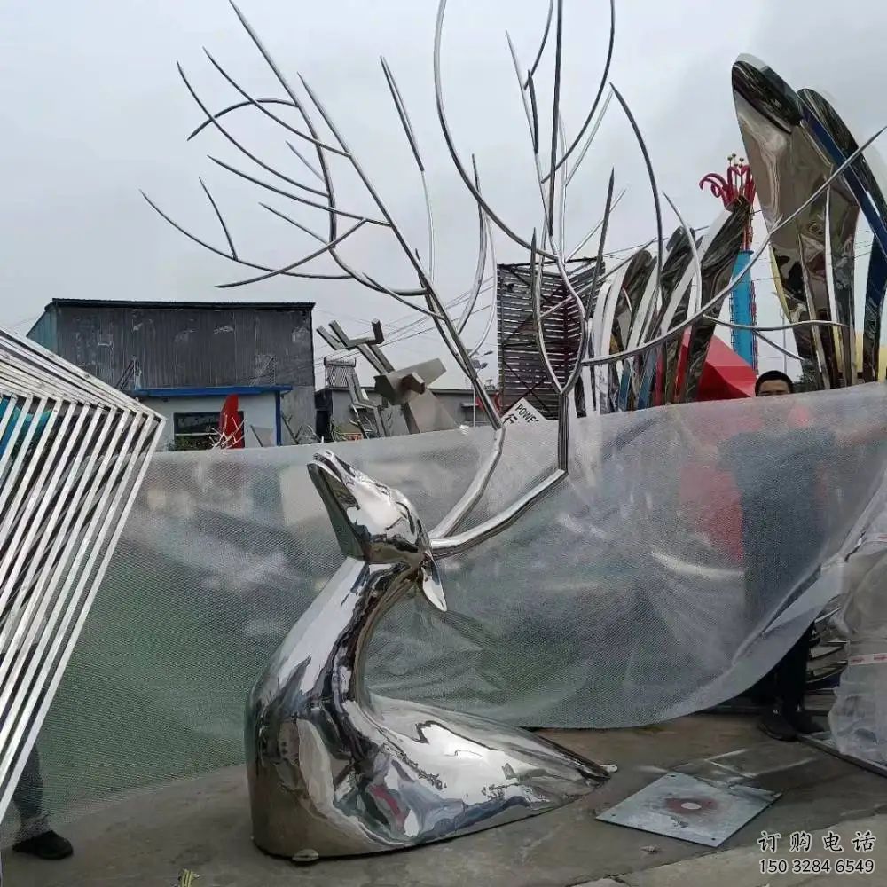 镜面鹿头雕塑厂家 大型仿真摆件 风景区户外鹿头雕塑