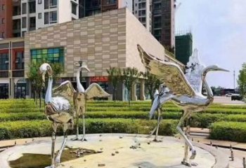 游乐场白鹤雕塑厂家 户外宾馆摆件 住宅小区镜面白鹤雕塑
