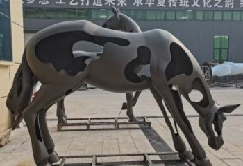 户外跑马雕塑厂家 现代抽象小品 酒店拉丝跑马雕塑