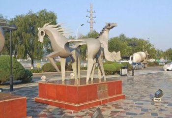 草地跑马雕塑厂家 公园异形小品 户外大型跑马雕塑