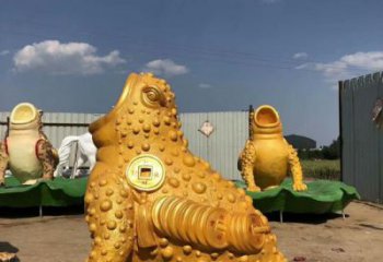 幼儿园金蟾雕塑厂家 卡通喷漆小品 户外异形金蟾雕塑