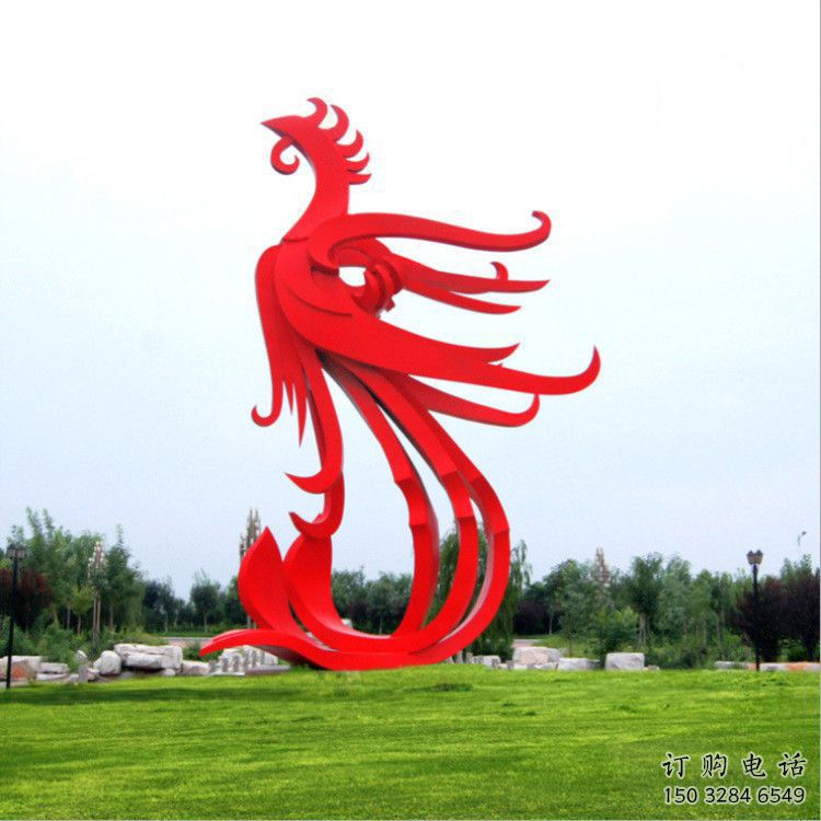 几何火凤凰雕塑厂家 中式烤漆摆件 广场现代火凤凰雕塑