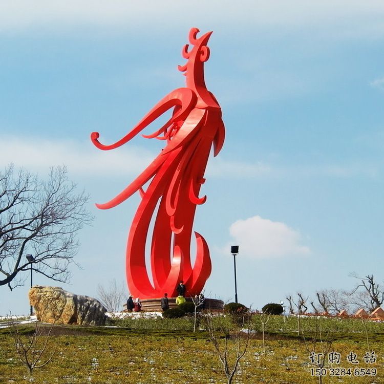 喷漆火凤凰雕塑厂家 现代广场小品 不锈钢大型火凤凰雕塑