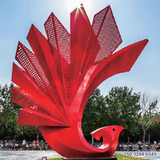 拉丝火凤凰雕塑厂家 大型剪影摆件 游乐场异形火凤凰雕塑