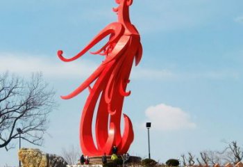 喷漆火凤凰雕塑厂家 现代广场小品 不锈钢大型火凤凰雕塑