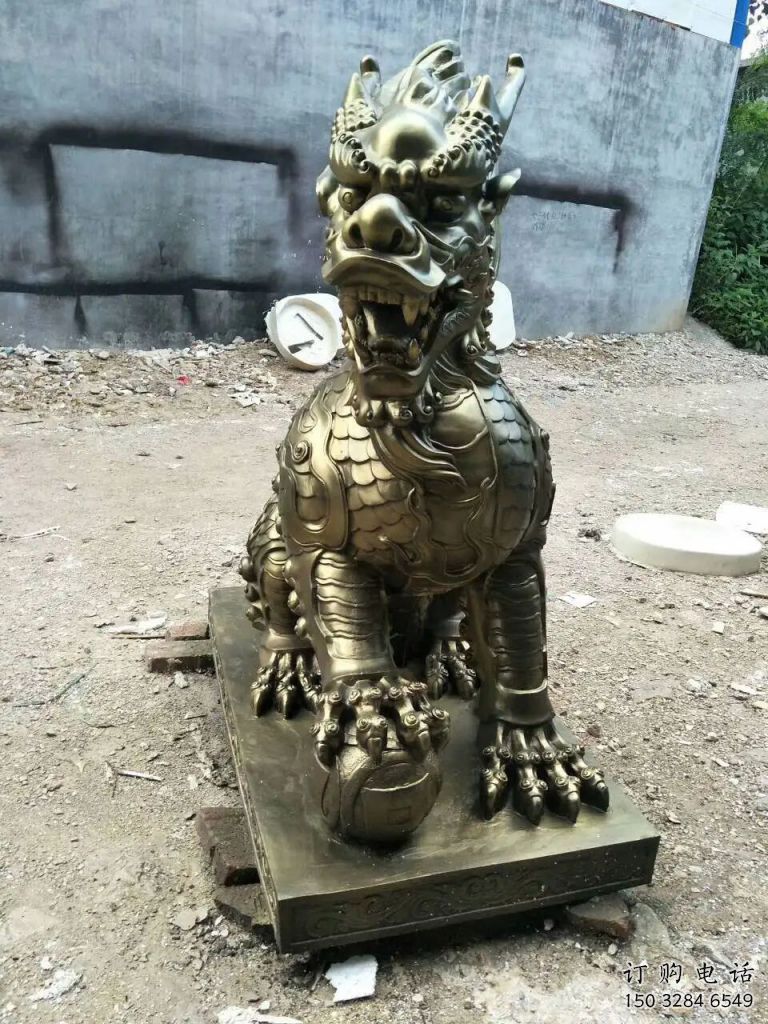仿古麒麟雕塑厂家 户外小品 玄关彩绘麒麟雕塑