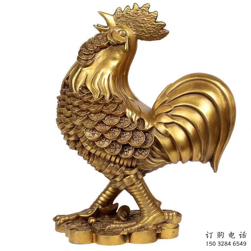 仿古金鸡雕塑厂家 户外抽象小品 玄关彩绘金鸡雕塑