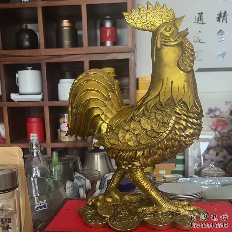 烤漆金鸡雕塑厂家 抽象摆件 户外金鸡雕塑