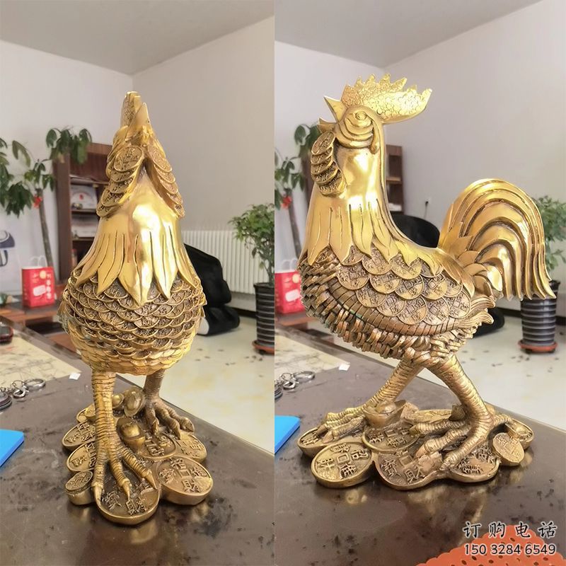 铸造金鸡雕塑厂家 创意仿真小品 村口喷漆金鸡雕塑