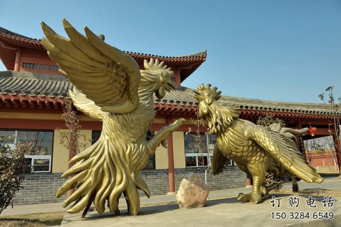 公园金鸡雕塑厂家 中式烤漆小品 风景区仿古金鸡雕塑