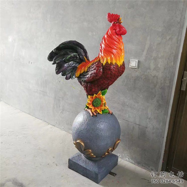 风景区金鸡雕塑厂家 中式室内摆件 彩绘现代金鸡雕塑
