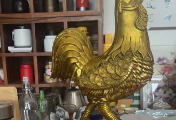 烤漆金鸡雕塑厂家 抽象摆件 户外金鸡雕塑