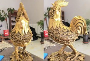 铸造金鸡雕塑厂家 创意仿真小品 村口喷漆金鸡雕塑