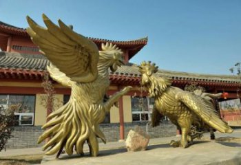 公园金鸡雕塑厂家 中式烤漆小品 风景区仿古金鸡雕塑