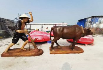 游乐场耕牛雕塑厂家 抽象摆件 户外耕牛雕塑