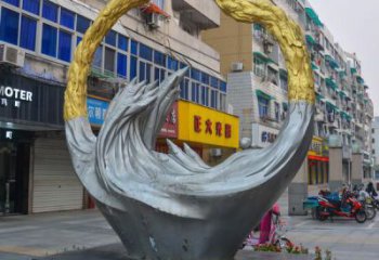几何鱼跨环雕塑厂家 中式创意摆件 户外现代鱼跨环雕塑