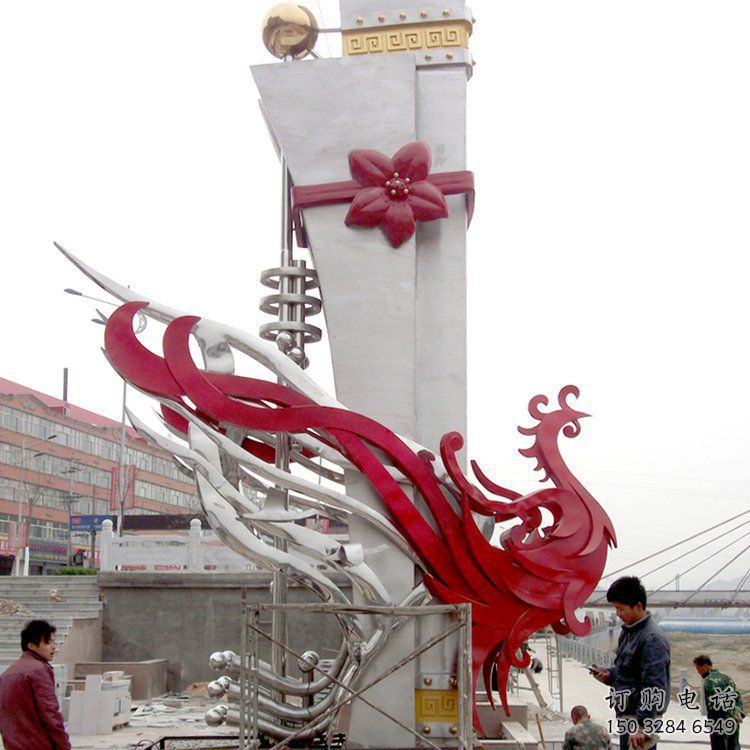 几何龙凤呈祥雕塑厂家 中式户外摆件