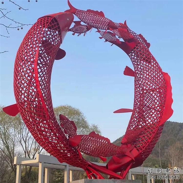 镂空鲤鱼跳龙门雕塑厂家 现代抽象烤漆摆件
