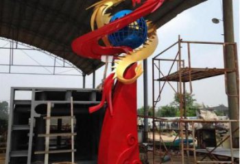 街道龙凤呈祥雕塑厂家 创意小品 大型拉丝龙凤呈祥雕塑