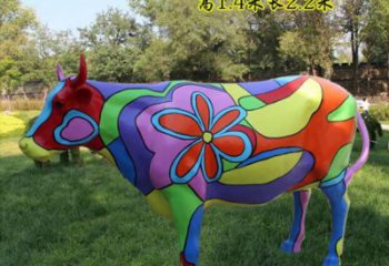 彩绘花牛雕塑厂家 卡通喷漆小品 草地切面花牛雕塑