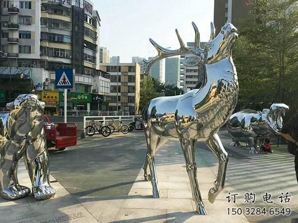 庭院梅花鹿雕塑厂家 欧式仿真摆件 户外镜面梅花鹿雕塑