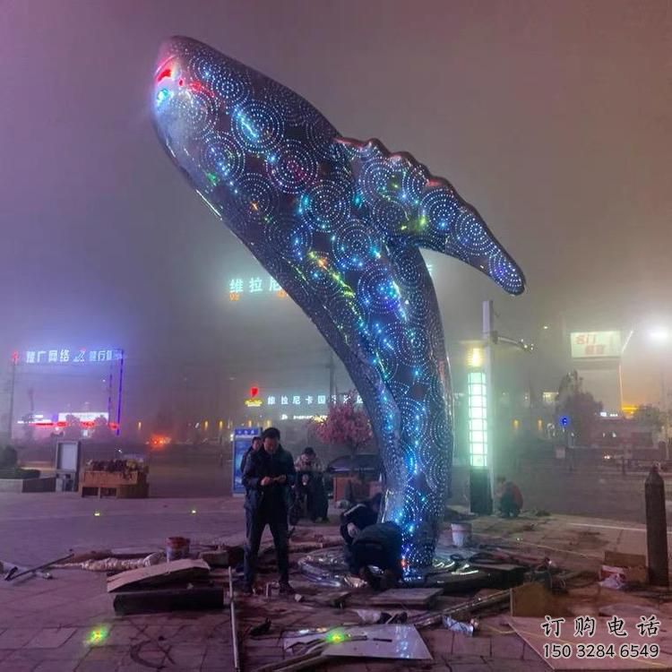 几何鲸鱼雕塑厂家 中式广场摆件 户外切面鲸鱼雕塑