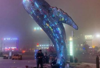 几何鲸鱼雕塑厂家 中式广场摆件 户外切面鲸鱼雕塑