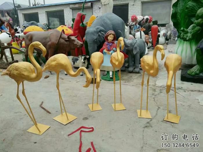 仿真火烈鸟雕塑厂家 大型剪影摆件 公园喷漆火烈鸟雕塑