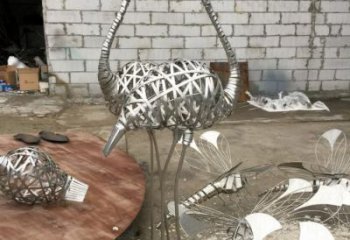 异形火烈鸟雕塑厂家 海洋异形摆件 酒店拉丝火烈鸟雕塑