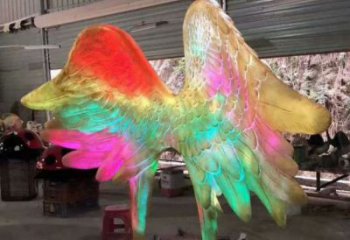 风景区翅膀雕塑厂家 中式抽象摆件 彩绘仿古翅膀雕塑