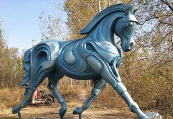 镂空骏马雕塑厂家 现代抽象摆件 草地几何骏马雕塑
