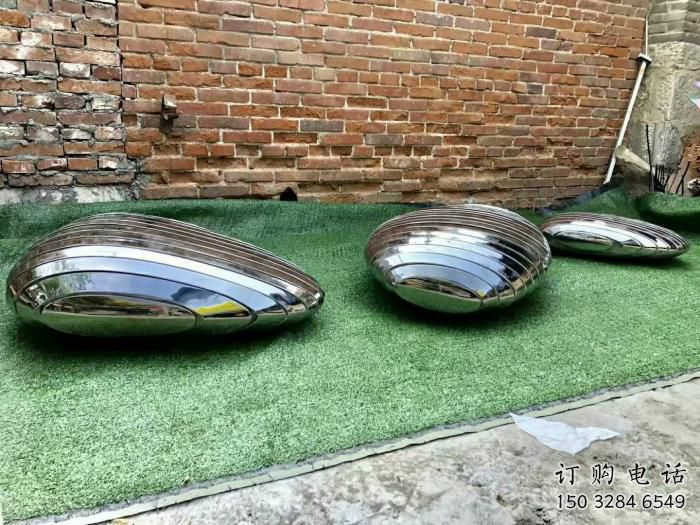 广场鹅卵石雕塑厂家 现代公园小品 镜面不锈钢鹅卵石雕塑