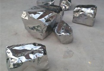 户外石块雕塑厂家 镜面公园小品 大型不锈钢石块雕塑