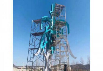 房地产甲骨文雕塑厂家 镂空创意摆件 锻造不锈钢甲骨文雕塑