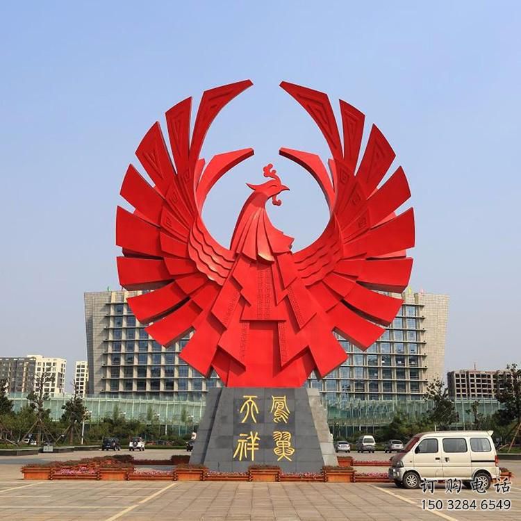 户外凤凰雕塑厂家 公园喷漆小品 灯光不锈钢凤凰雕塑