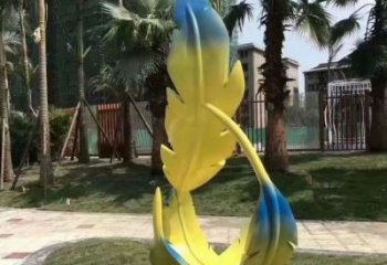 彩绘羽毛雕塑厂家 创意烤漆摆件 街头不锈钢羽毛雕塑