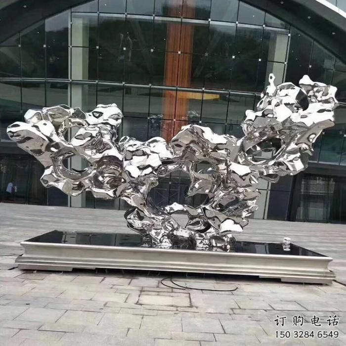 抽象假山雕塑厂家 镜面现代小品 户外不锈钢假山雕塑