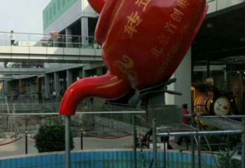 喷水茶壶雕塑厂家 水景小品 户外不锈钢茶壶雕塑生产