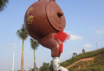 悬空茶壶雕塑厂家 大型别墅区小品不锈钢茶壶雕塑生产